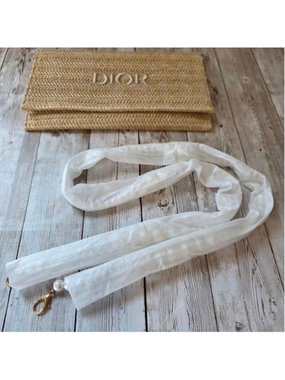 Dior Beige Woven Clutch with Pearl Strap NWOT - Picture 9 of 11